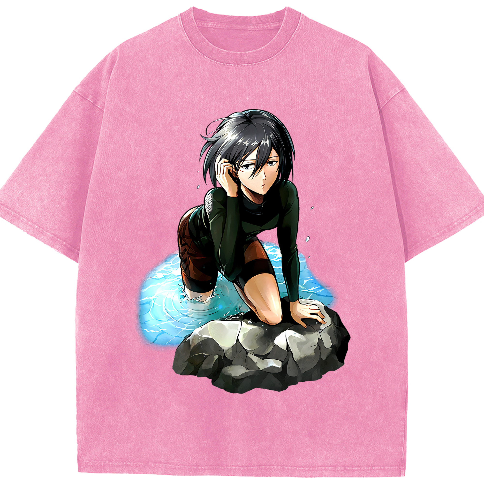 （画像用） 進撃の巨人 ミカサ·アッカーマン Attack on Titan Mikasa Ackerman 綿100% ヴィンテージ風 半袖Tシャツ（フロントプリント）